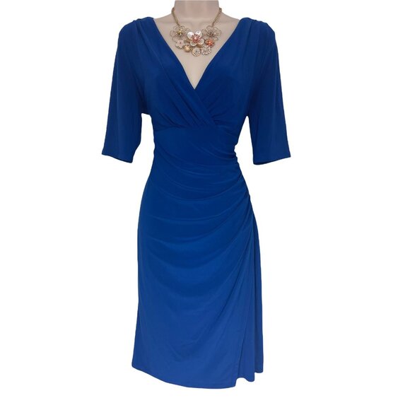 Ralph Lauren Blue Ruched Jersey Dress Size 14 Timeless Classic Career Office - Picture 1 of 7